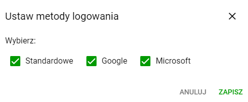 Okno wyboru metod logowania pracownika