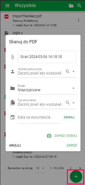 Ikona skanera dokumentów w aplikacji mobilnej Symfonia eTeczka