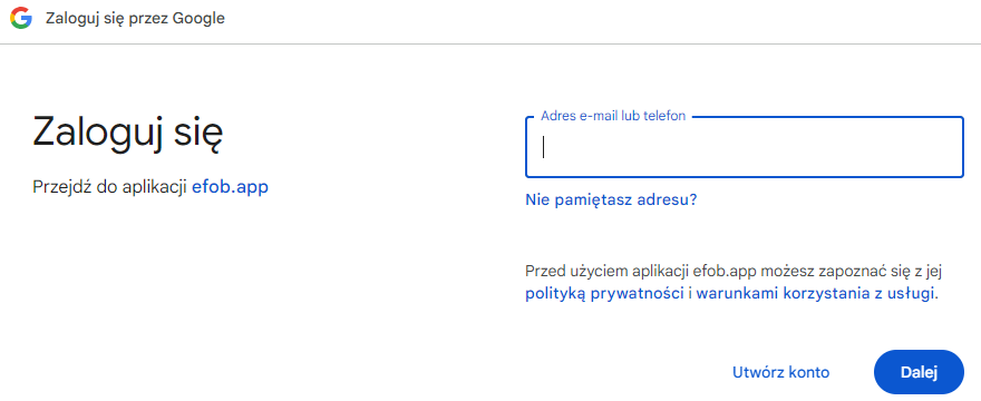 Przycisk Zaloguj się z Google na stronie logowania Symfonia eTeczka
