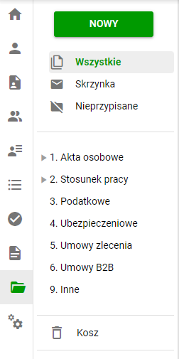 Boczne menu aplikacji Symfonia eTeczka z listą modułów