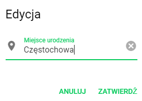 Okno edycji danych z przyciskiem Zatwierdź