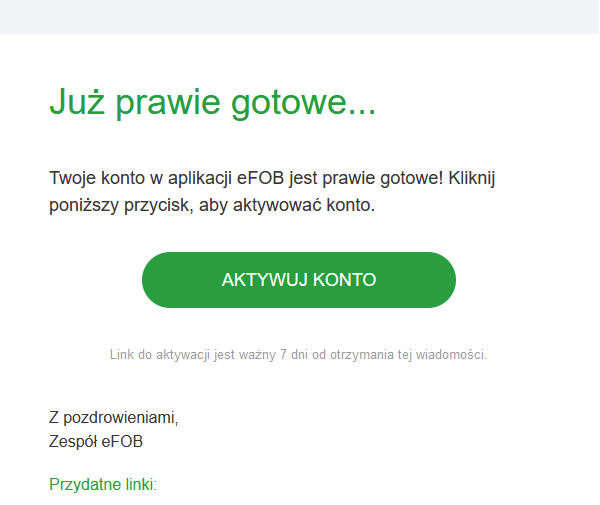 E-mail aktywacyjny z przyciskiem Aktywuj konto