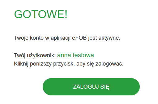 Komunikat potwierdzający aktywację konta